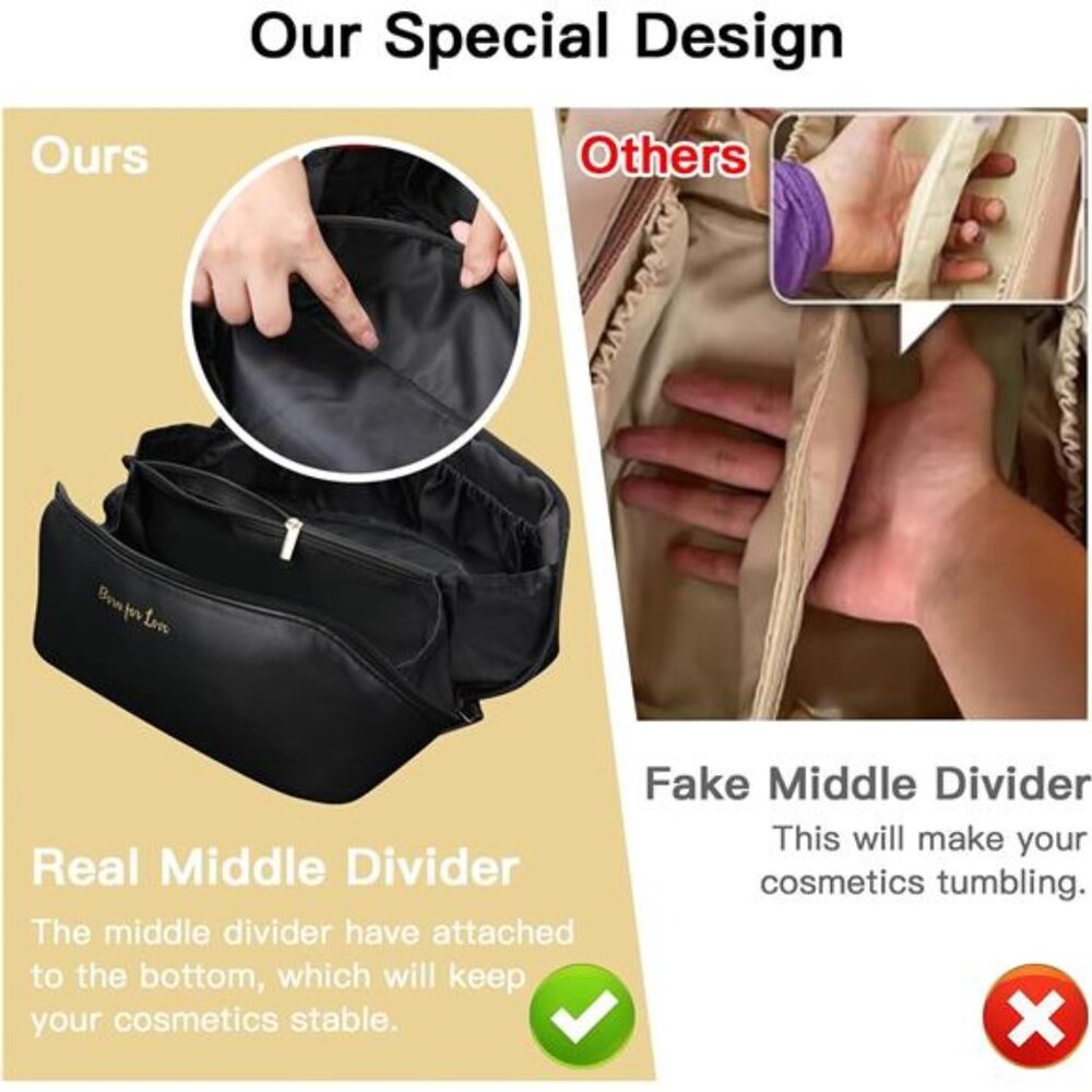 Large Capacity Travel Cosmetic Bag Portable Makeup Bag, PU Leather Waterproof - Picture 6 of 7
